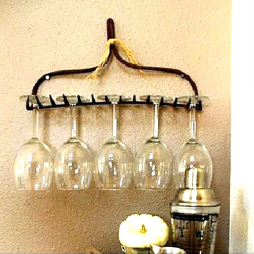 COPY - Upcycled Rake Wine Rack Holder